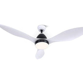 “Modern DC ceiling fan with sleek blades, known for energy efficiency, quiet motor, and remote control operation.”