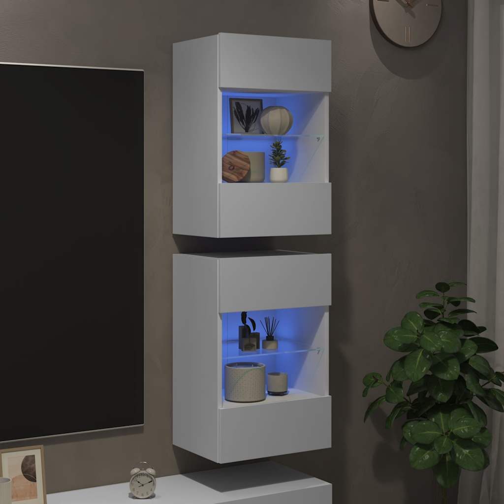 Wall Cabinets with LED Lights for TV 2 pcs White 40x30x60.5 cm