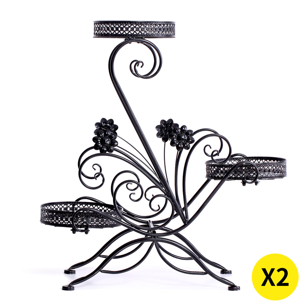 Levede Plant Stand Outdoor Indoor Metal Black-2006732927412604928