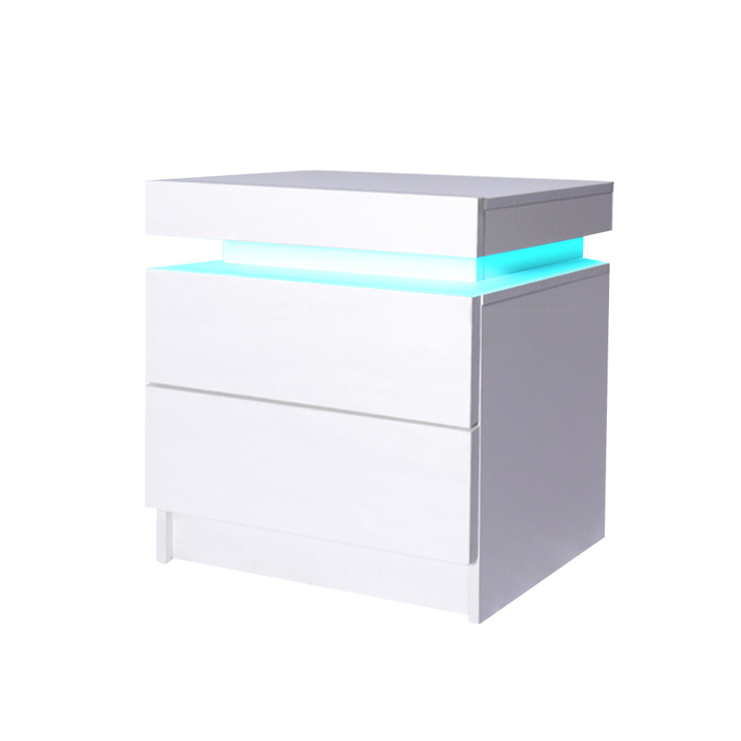 Levede Bedside Tables RGB LED Side Table White-2006733164277534720