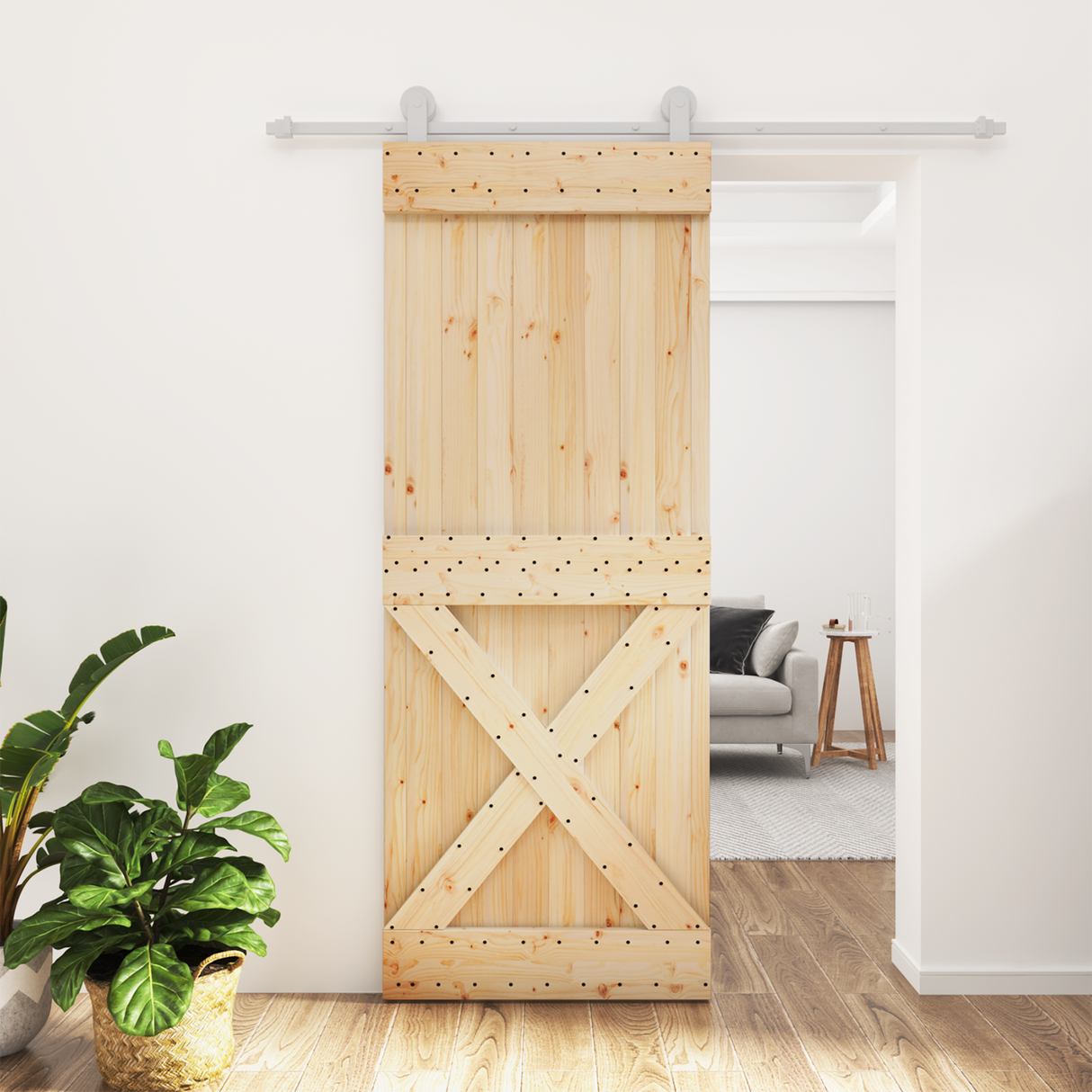 Sliding Door Natural and White 80 x 210 cm Solid Pine Wood