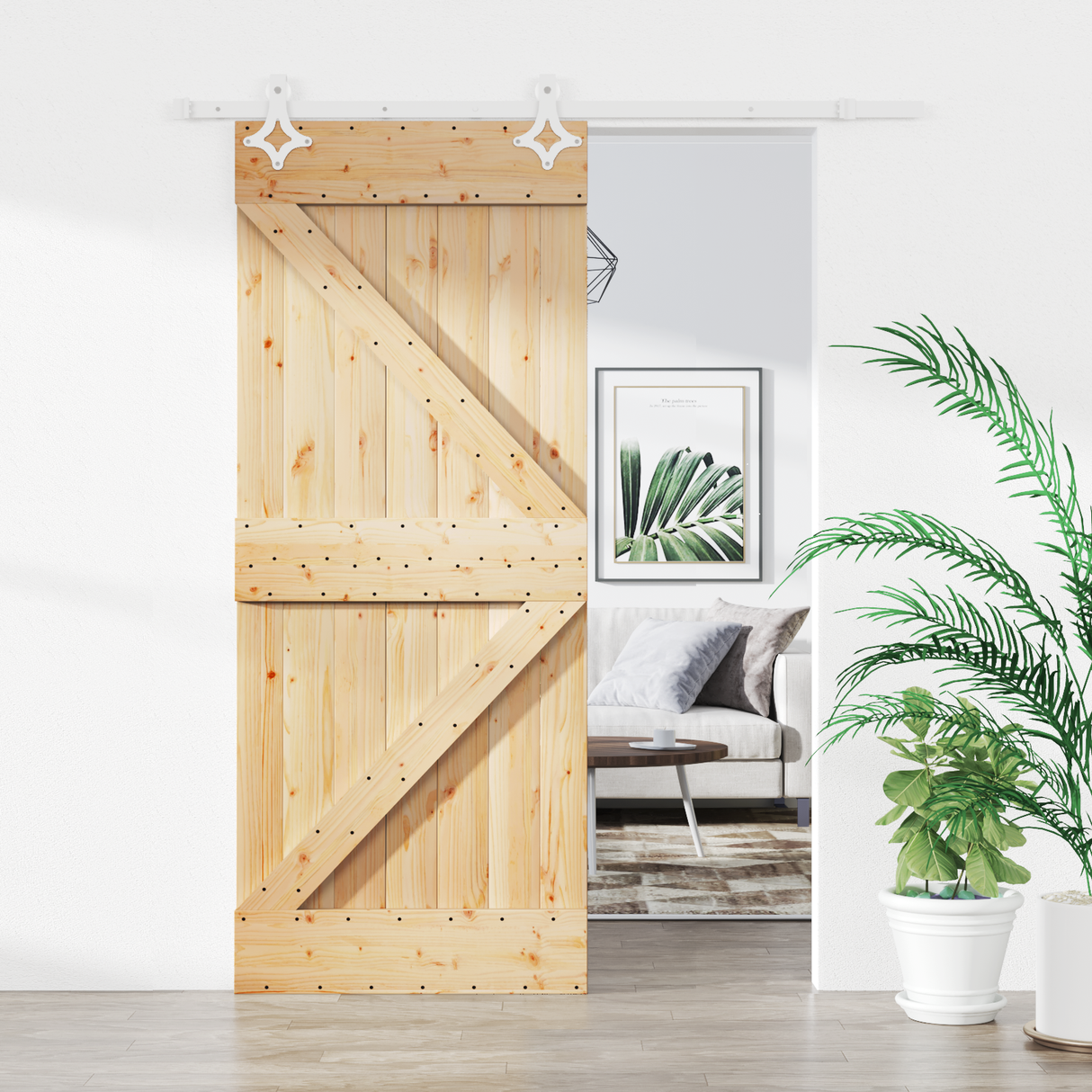 Sliding Door Natural and White 85 x 210 cm Solid Pine Wood