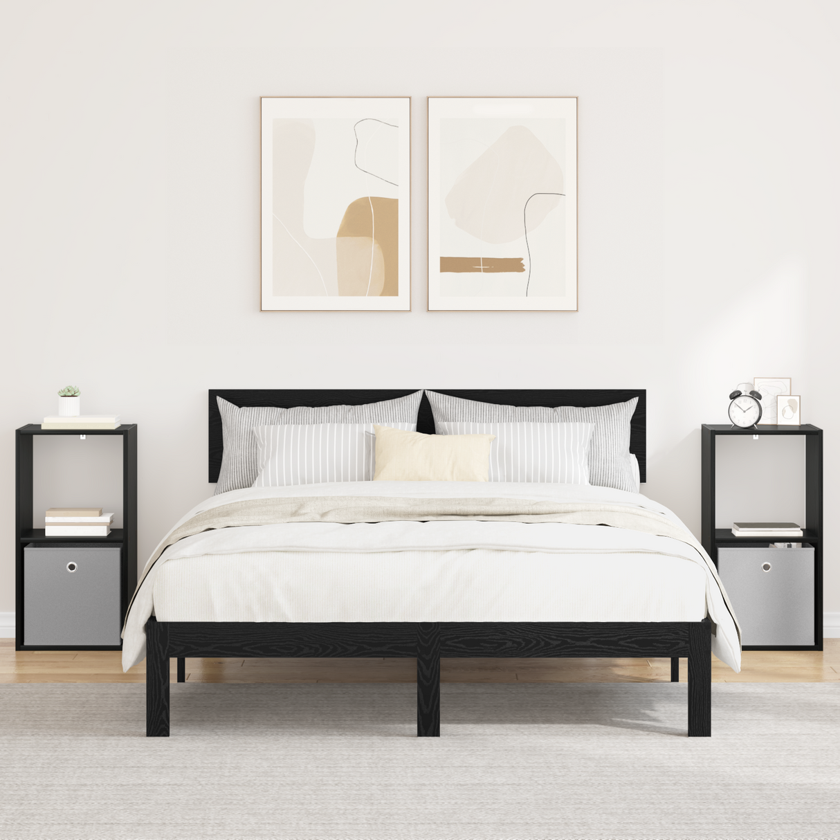 Bedside Table 2 pcs Black Oak 35 x 32 x 68.5 cm Engineered Wood