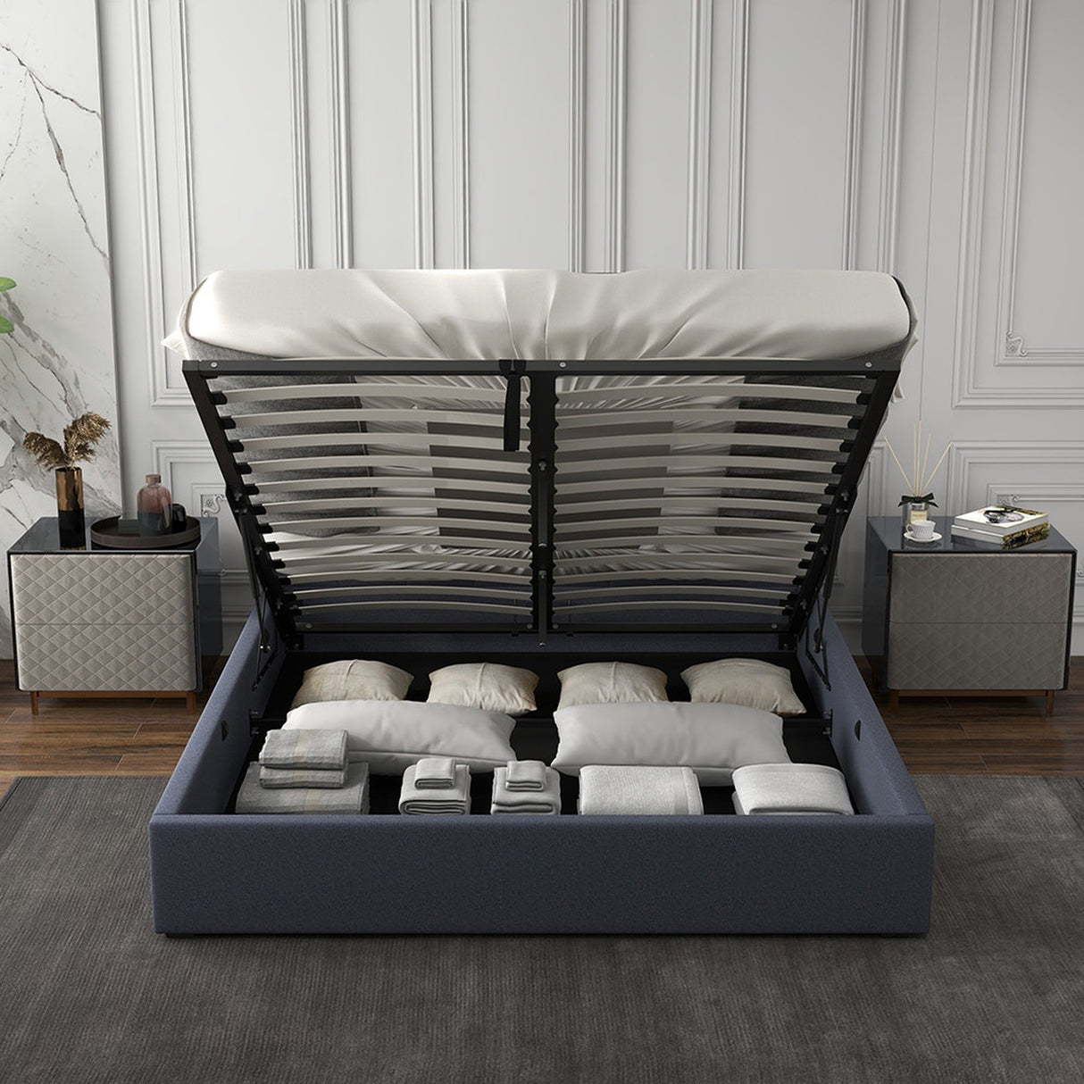 Milano Capri Luxury Gas Lift Bed With Headboard (Model 3) - Charcoal No.35 - King Single-1951134895740948486