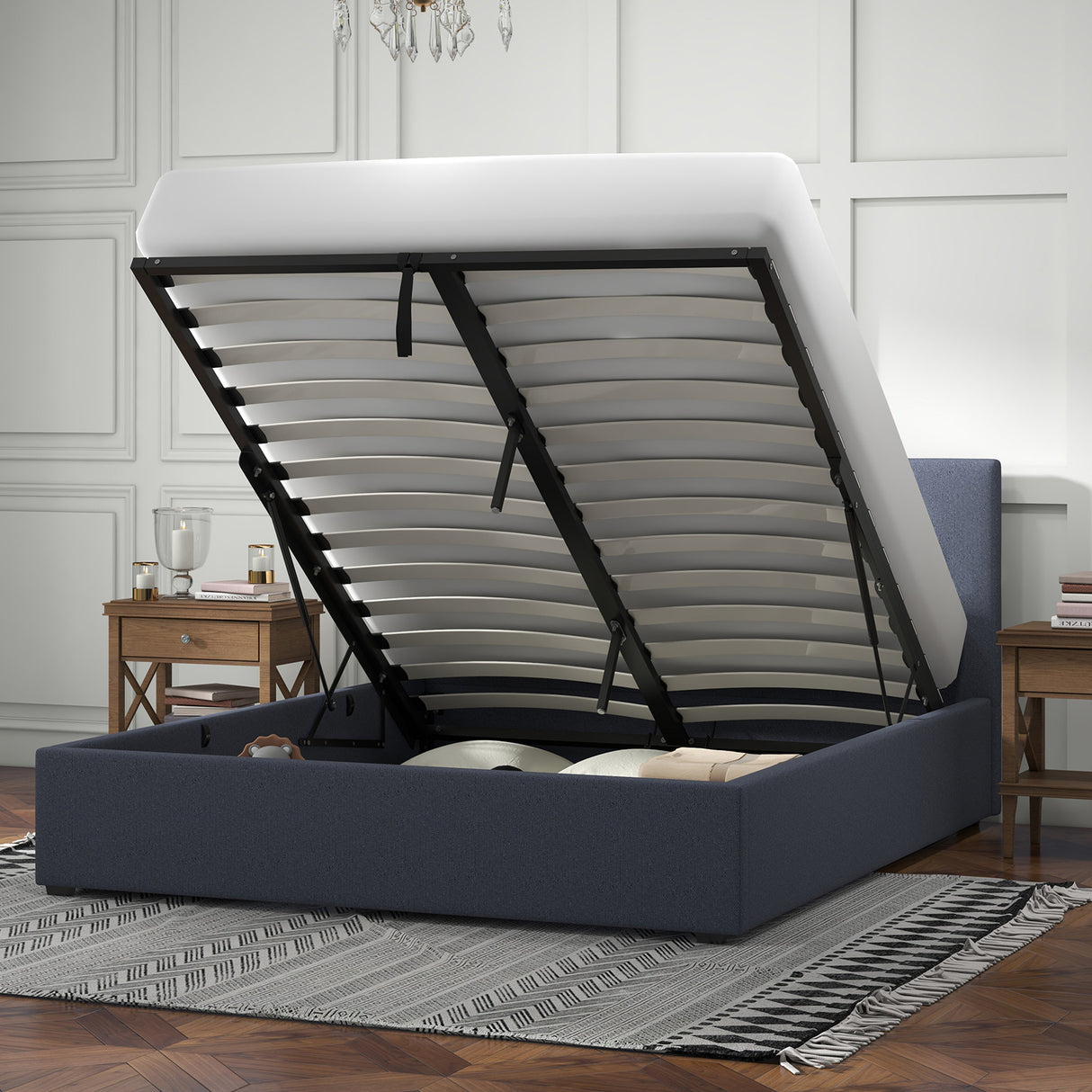 Milano Luxury Gas Lift Bed with Headboard (Model 1) - Charcoal No.35 - Single-1951134896567226369