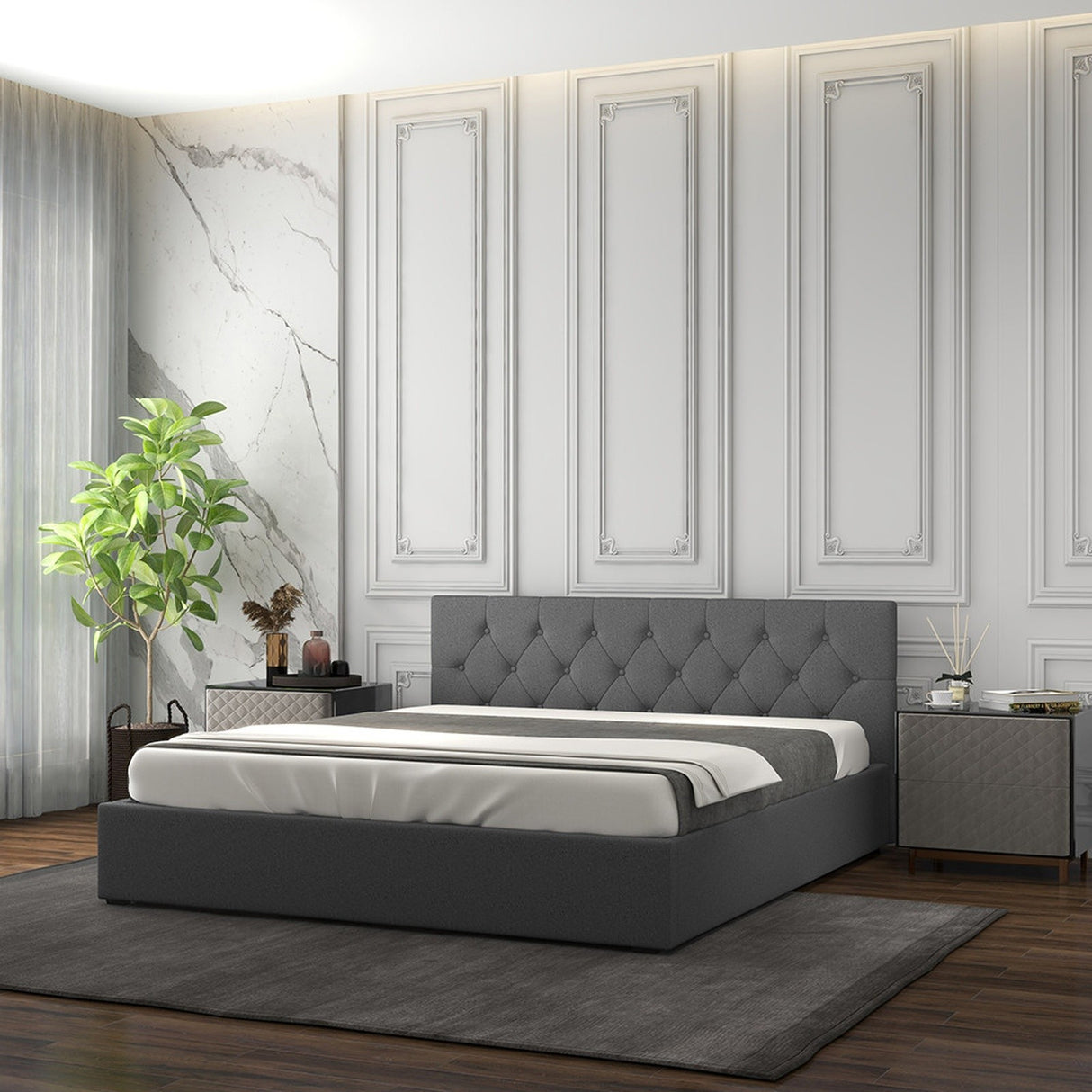 Milano Capri Luxury Gas Lift Bed With Headboard (Model 3) - Grey No.28 - Single-1951134896982462465