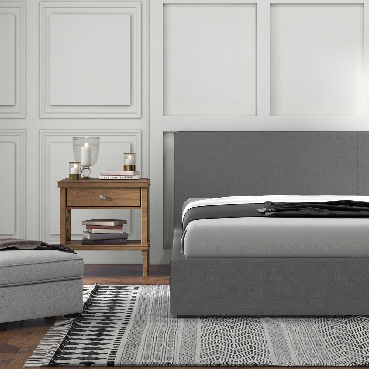 Milano Luxury Gas Lift Bed with Headboard (Model 1) - Grey No.28 - King Single-1951134899142529028