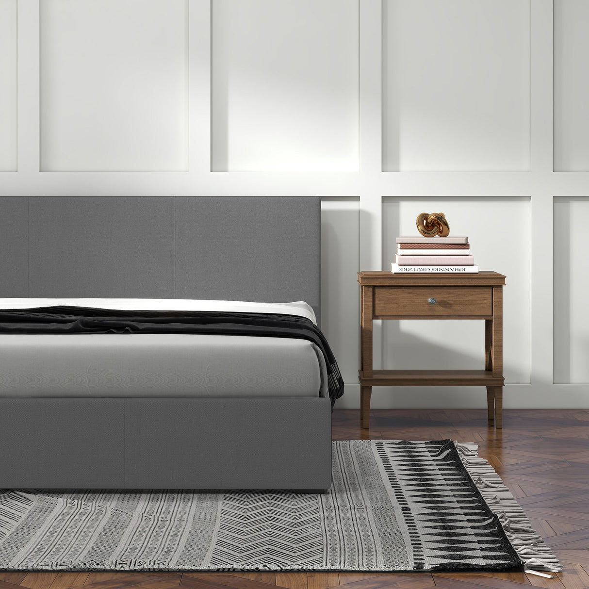 Milano Luxury Gas Lift Bed with Headboard (Model 1) - Grey No.28 - King Single-1951134899142529029