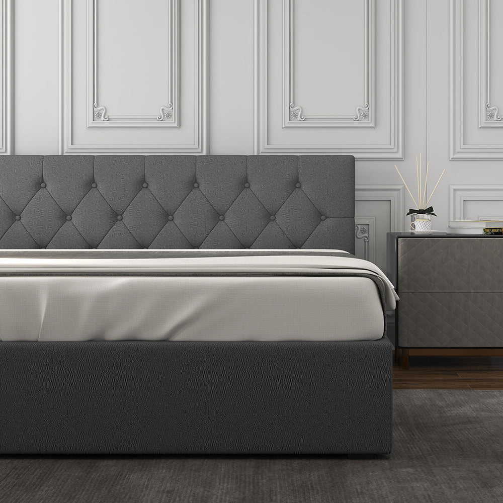 Milano Capri Luxury Gas Lift Bed With Headboard (Model 3) - Grey No.28 - King Single-1951134900623118338