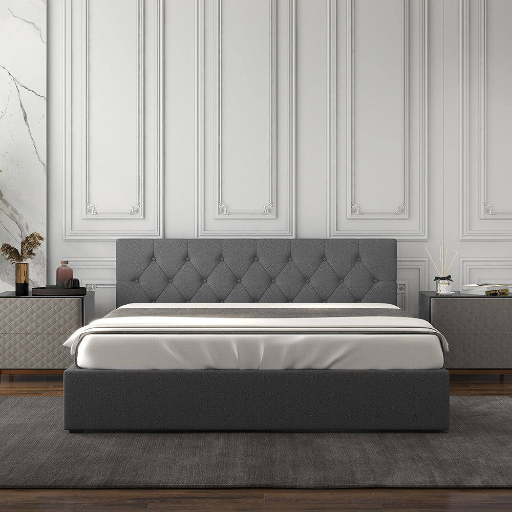 Milano Capri Luxury Gas Lift Bed With Headboard (Model 3) - Grey No.28 - King Single-1951134900623118341