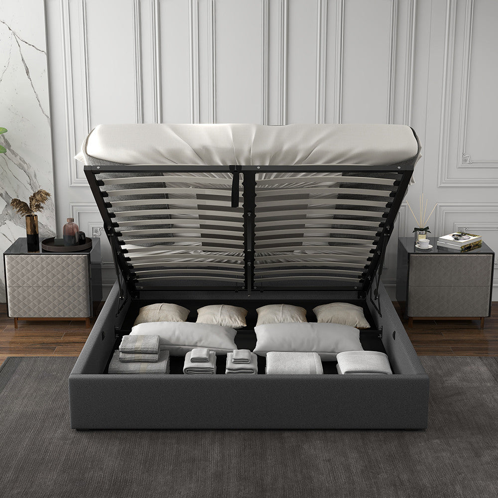 Milano Capri Luxury Gas Lift Bed With Headboard (Model 3) - Grey No.28 - King Single-1951134900623118342