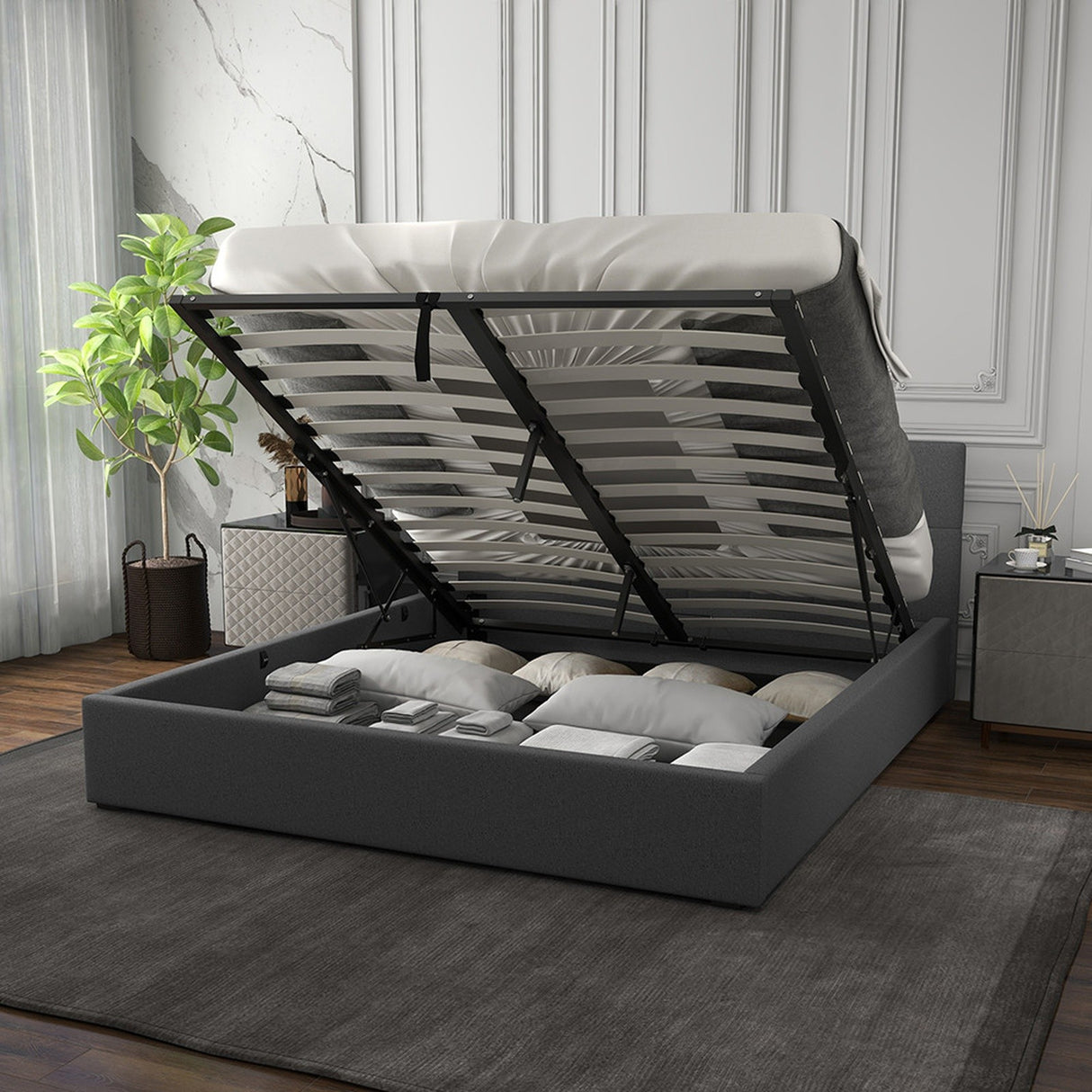 Milano Capri Luxury Gas Lift Bed With Headboard (Model 3) - Grey No.28 - Queen-1951134900979634180