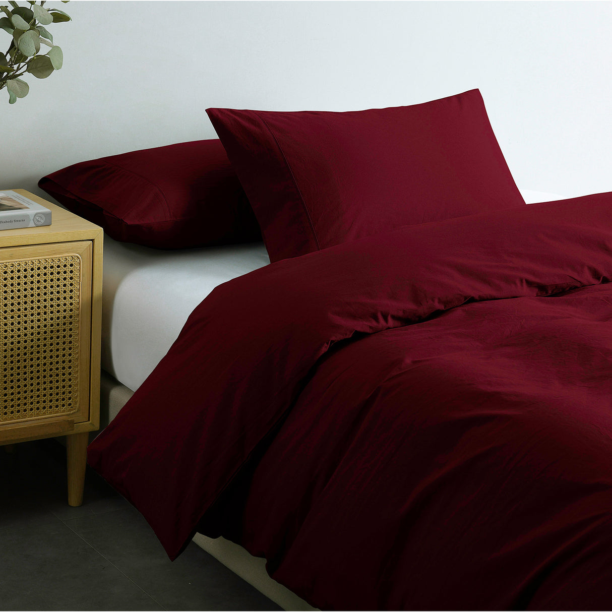 Royal Comfort Vintage Washed 100 % Cotton Quilt Cover Set Single - Mulled Wine-1951134831647789059