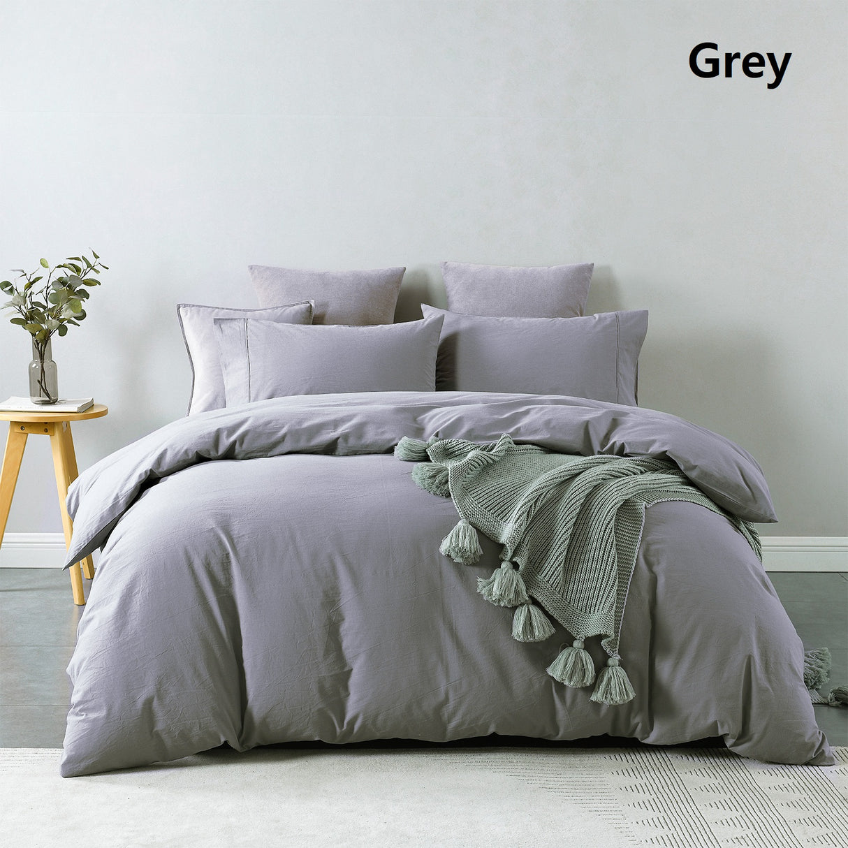 Royal Comfort Vintage Washed 100 % Cotton Quilt Cover Set Double - Grey-1951134832021082116