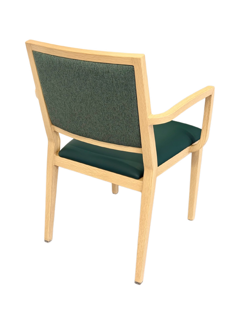 Handrix Dining Chair Stackable. Faux Leather Seat. Backrest in green fabric