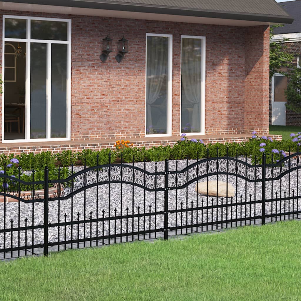 Garden Fence KAMPEN with Spear Top Black 240x75 cm Steel