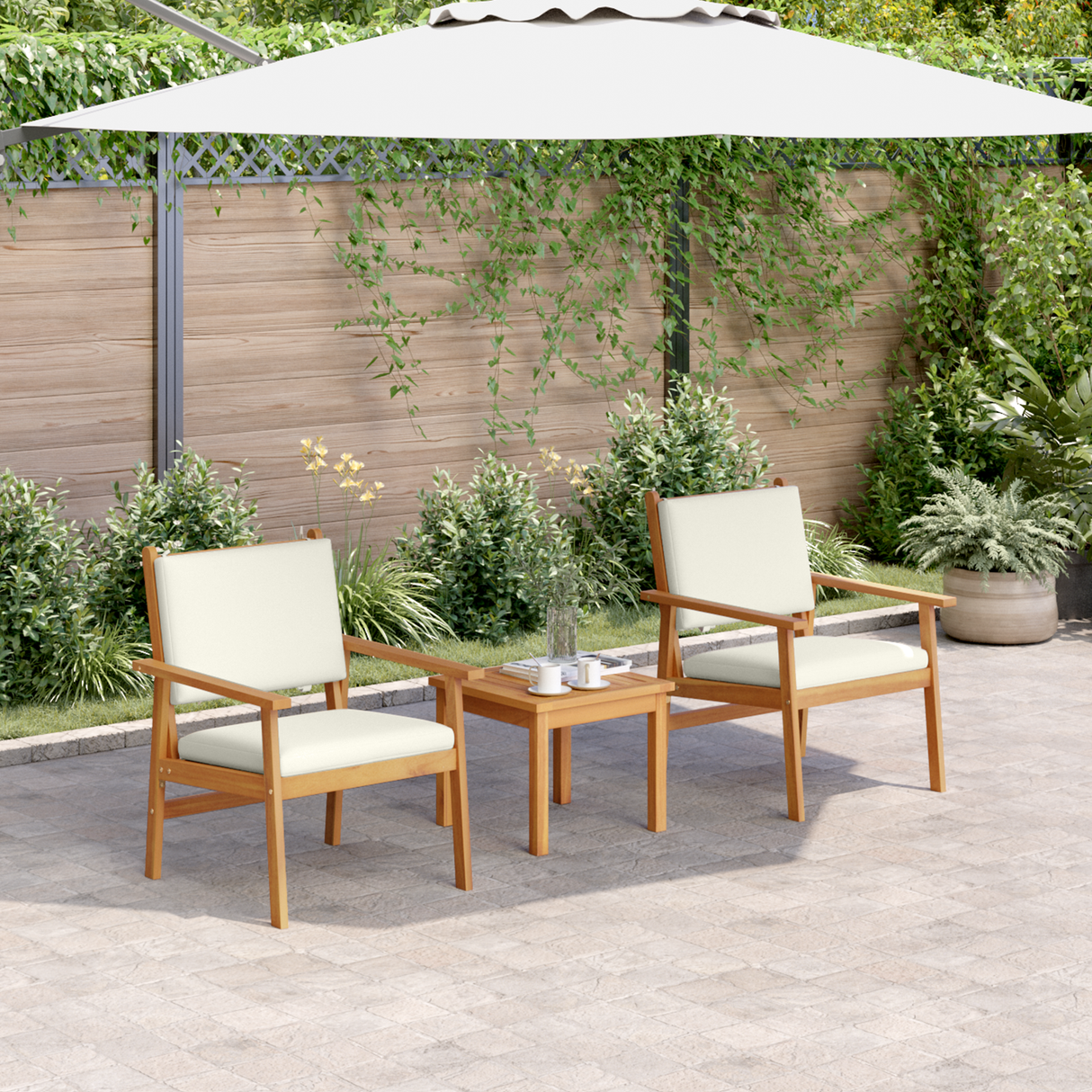 Garden Sofa Set with Cushion 3 pcs Brown Solid Acacia wood