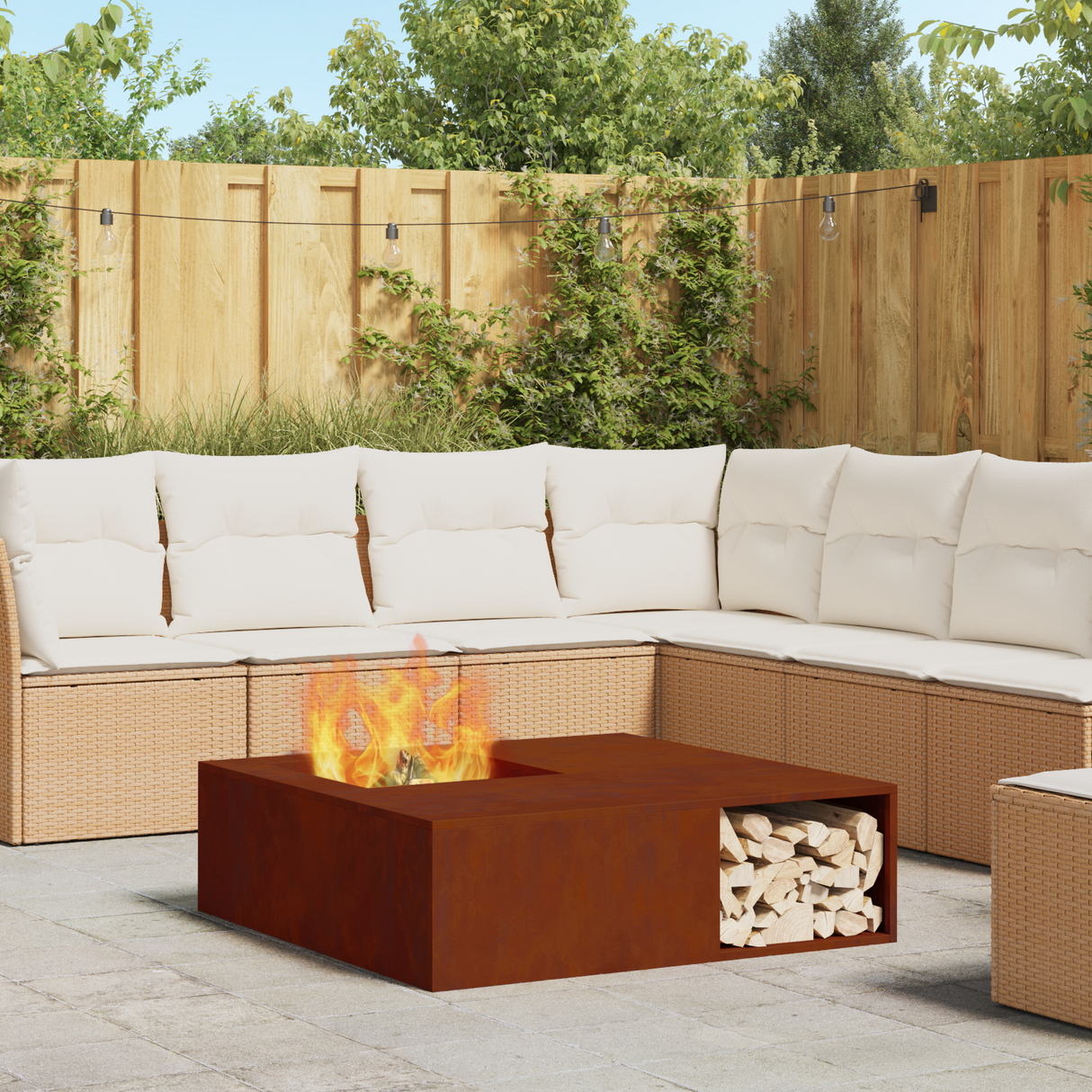 Fire Pit Brown 100 x 100 x 30 cm Weathering Steel