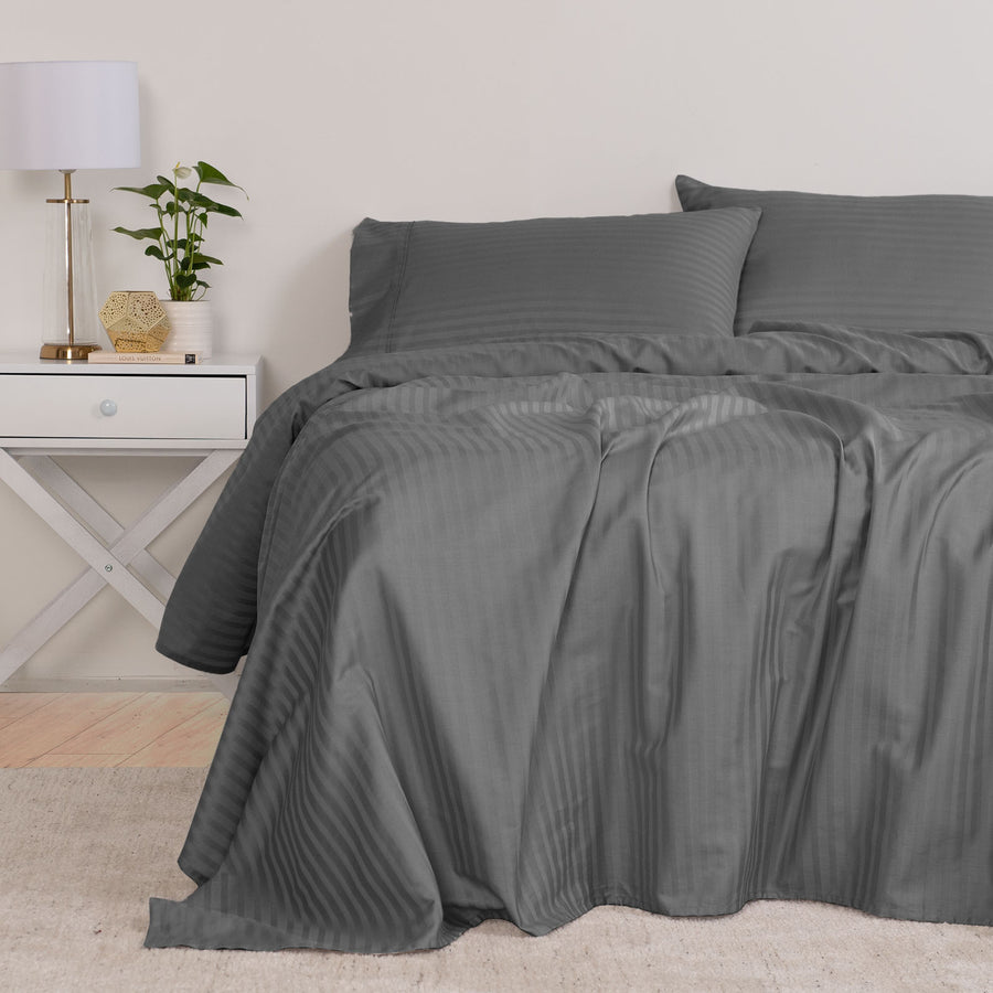 KENSINGTON 1200TC COTTON SHEET SET IN STRIPE-KING - CHARCOAL-1951134851558150145