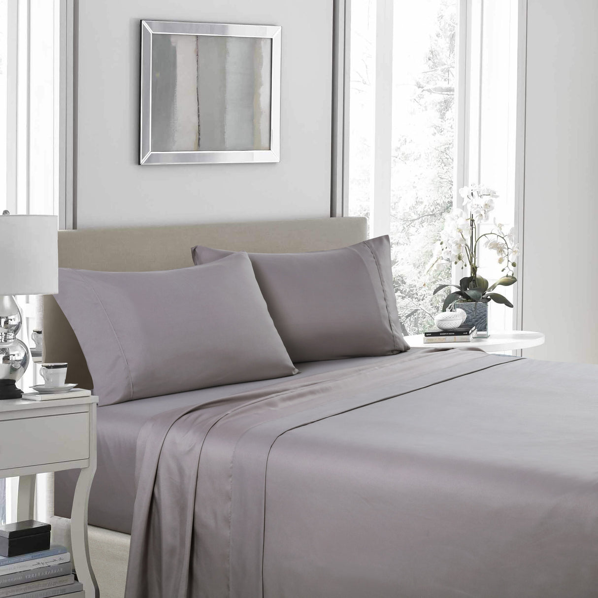Royal Comfort 1200TC Ultrasoft 4 Piece Sheet Set - Double - Charcoal-1951134857073659905
