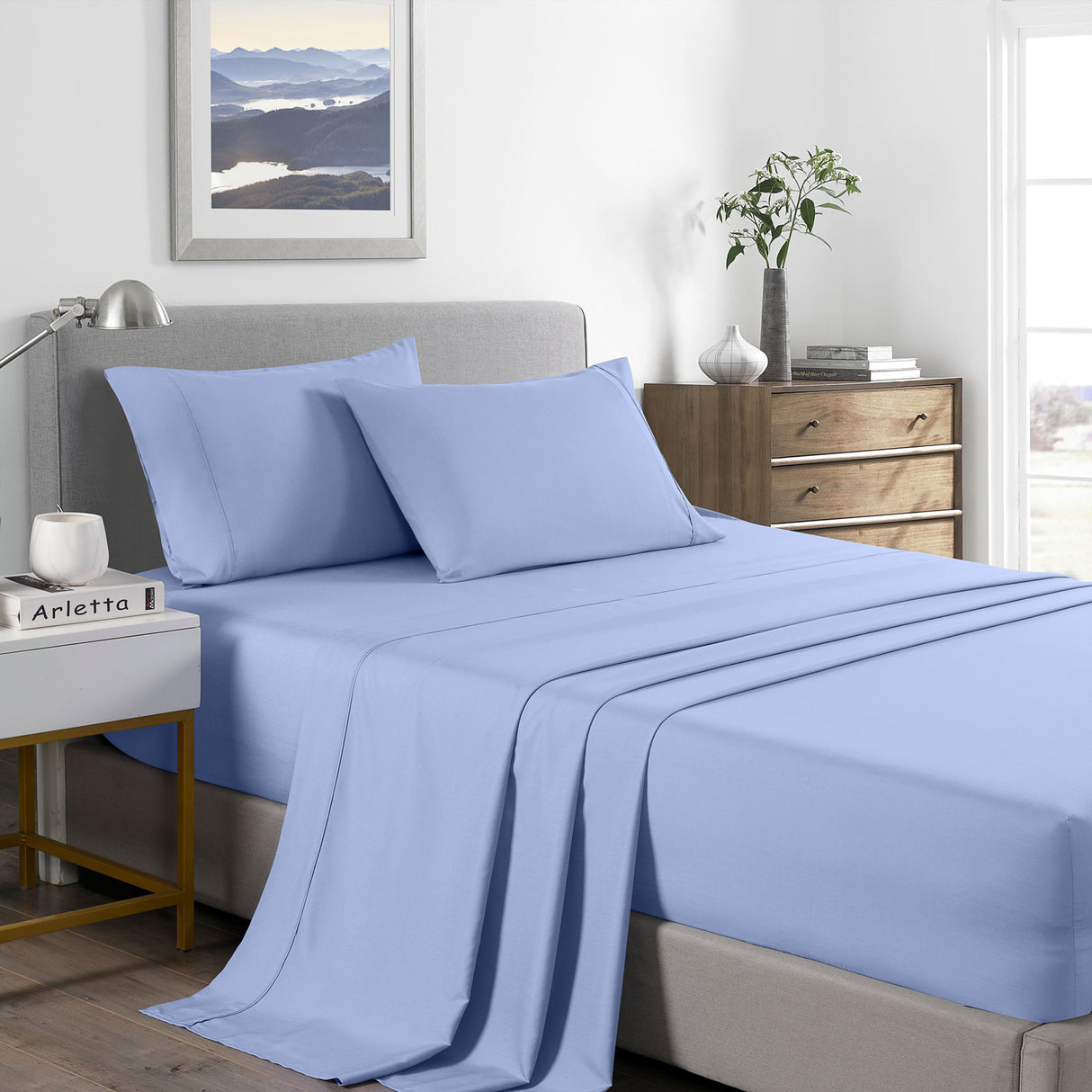 Royal Comfort Bamboo Cooling 2000TC Sheet Set - King-Light Blue-1951134862471729152