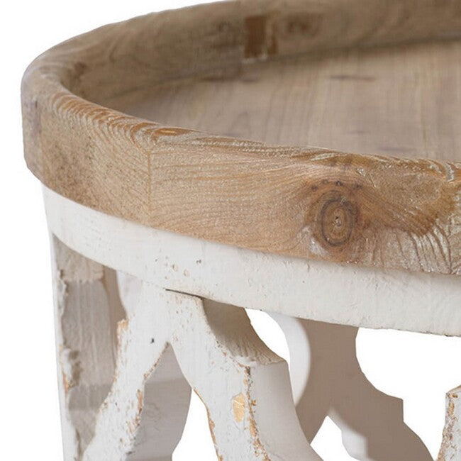 Round Shabby Chic Lattice Coffee Table Distressed White. A lattice pattern with a weathered white finish