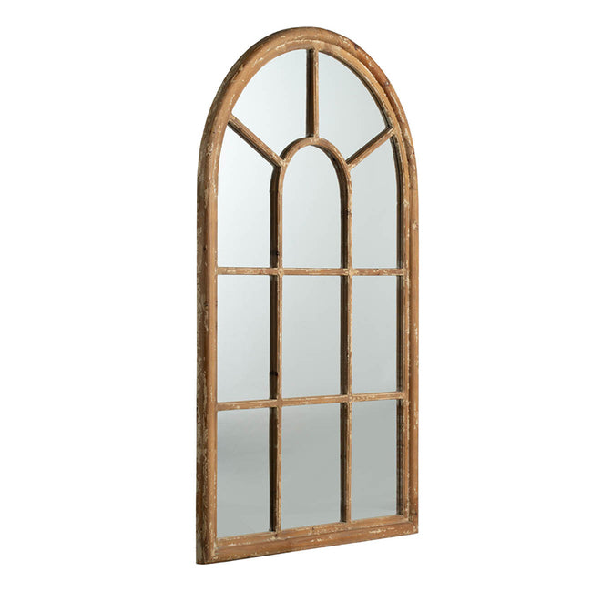 Coolum Arched Wall Mirror. This decorative wall mirror boasts an oversized arched silhouette and a natural brown frame