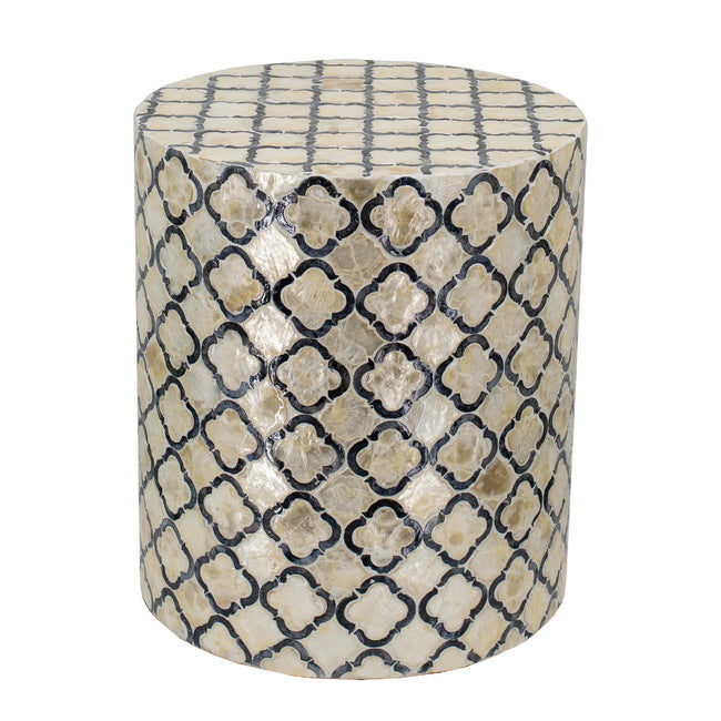 Geometric Patterned Stool. Can serve as either an end table or a stool. Convenient and contemporary, you will have no trouble finding a spot for this