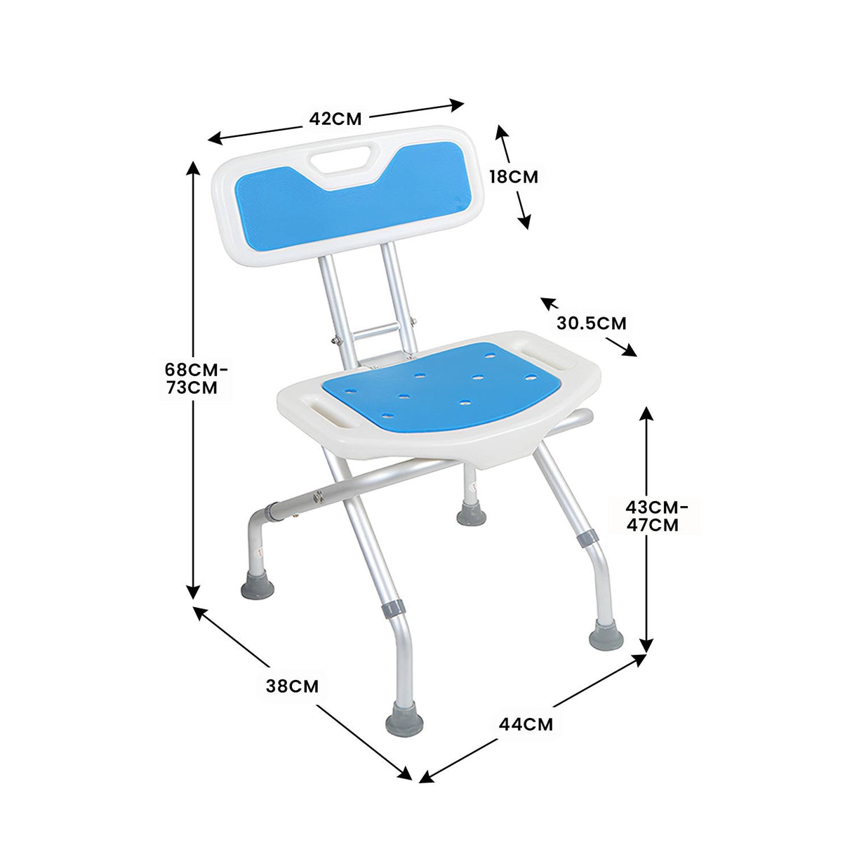 Orthonica Compact & Foldable Commode Shower Chair w/Height Adjustable Aluminium Frame Non Slip