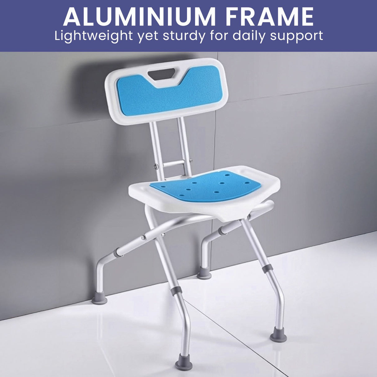 Orthonica Compact & Foldable Commode Shower Chair w/Height Adjustable Aluminium Frame Non Slip