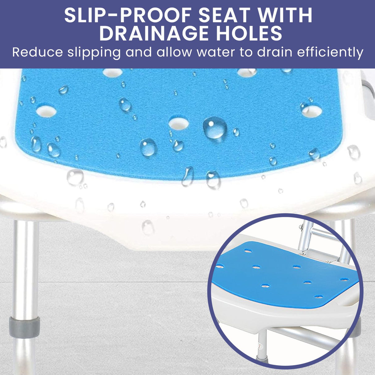 Orthonica Compact & Foldable Commode Shower Chair w/Height Adjustable Aluminium Frame Non Slip
