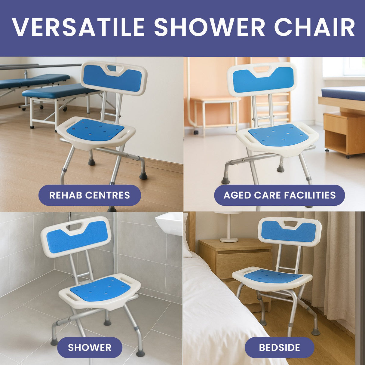 Orthonica Compact & Foldable Commode Shower Chair w/Height Adjustable Aluminium Frame Non Slip