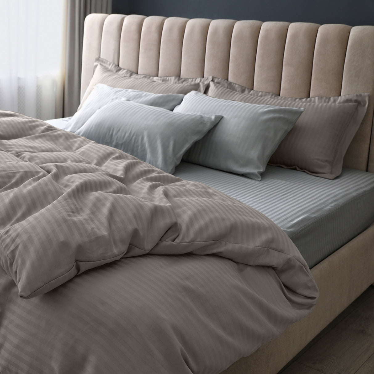 Royal Comfort 1200 Thread count Damask Stripe Cotton Blend Quilt Cover Sets Queen Charcoal Grey-1951134825171783682