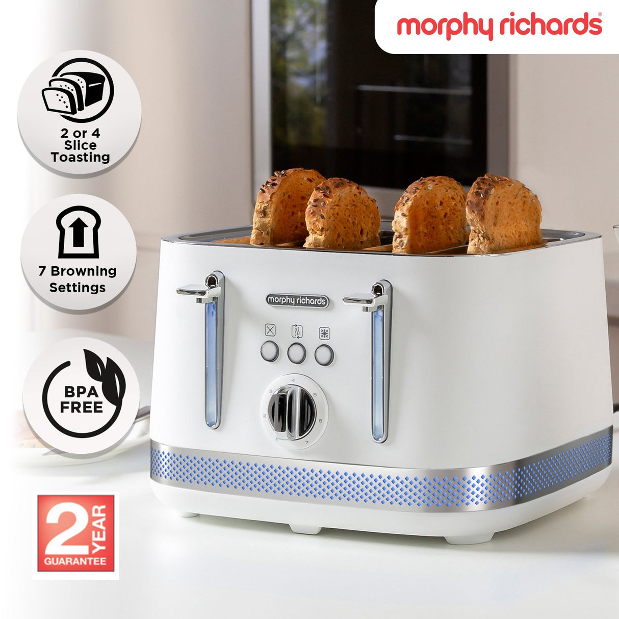 Morphy Richards Illumination 4 Slice 1800W Toaster - White
