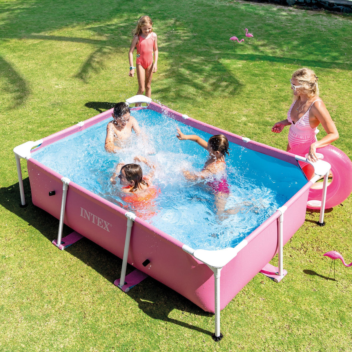 Intex Rectangular Metal Frame Pool 220 x 150cm - Pink
