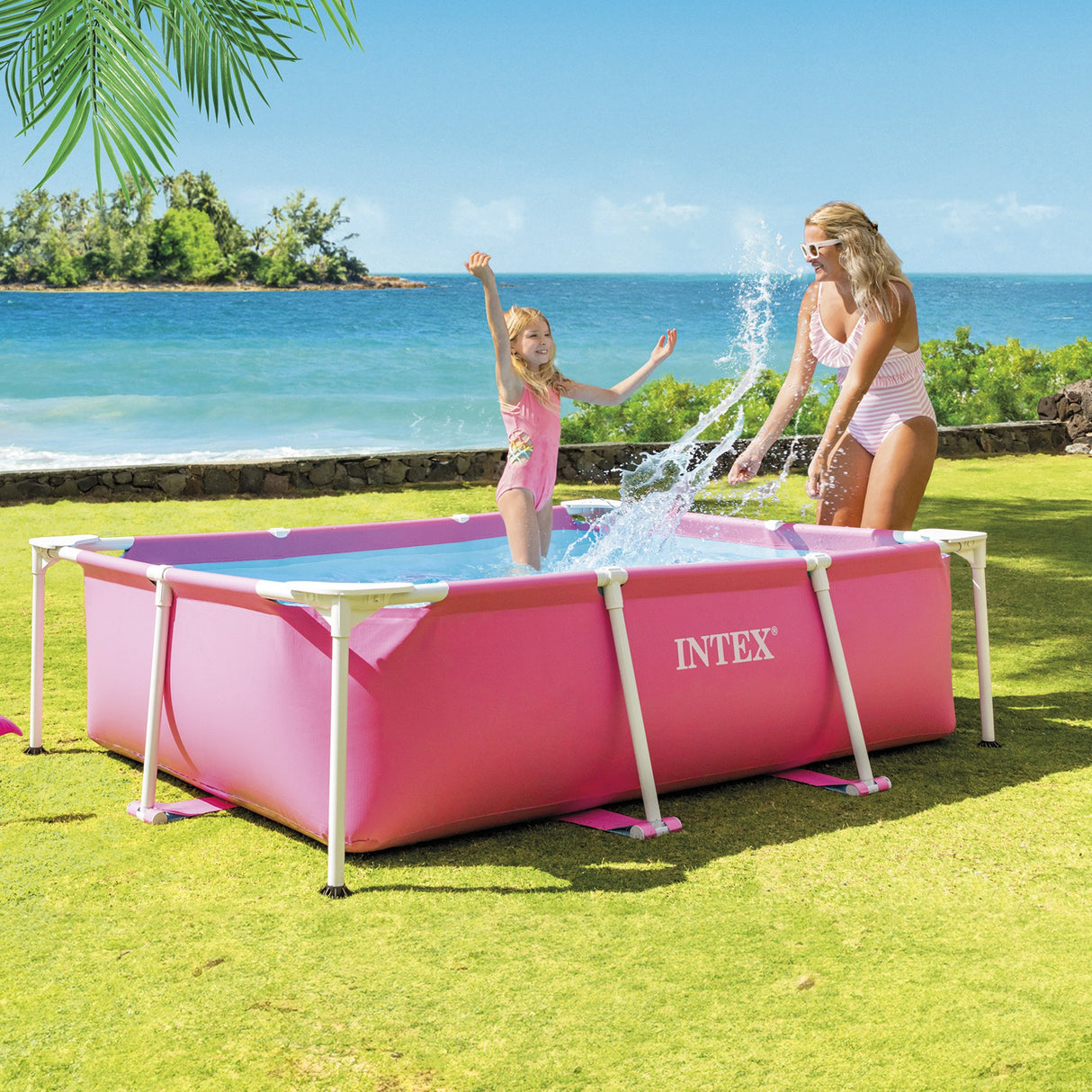Intex Rectangular Metal Frame Pool 220 x 150cm - Pink