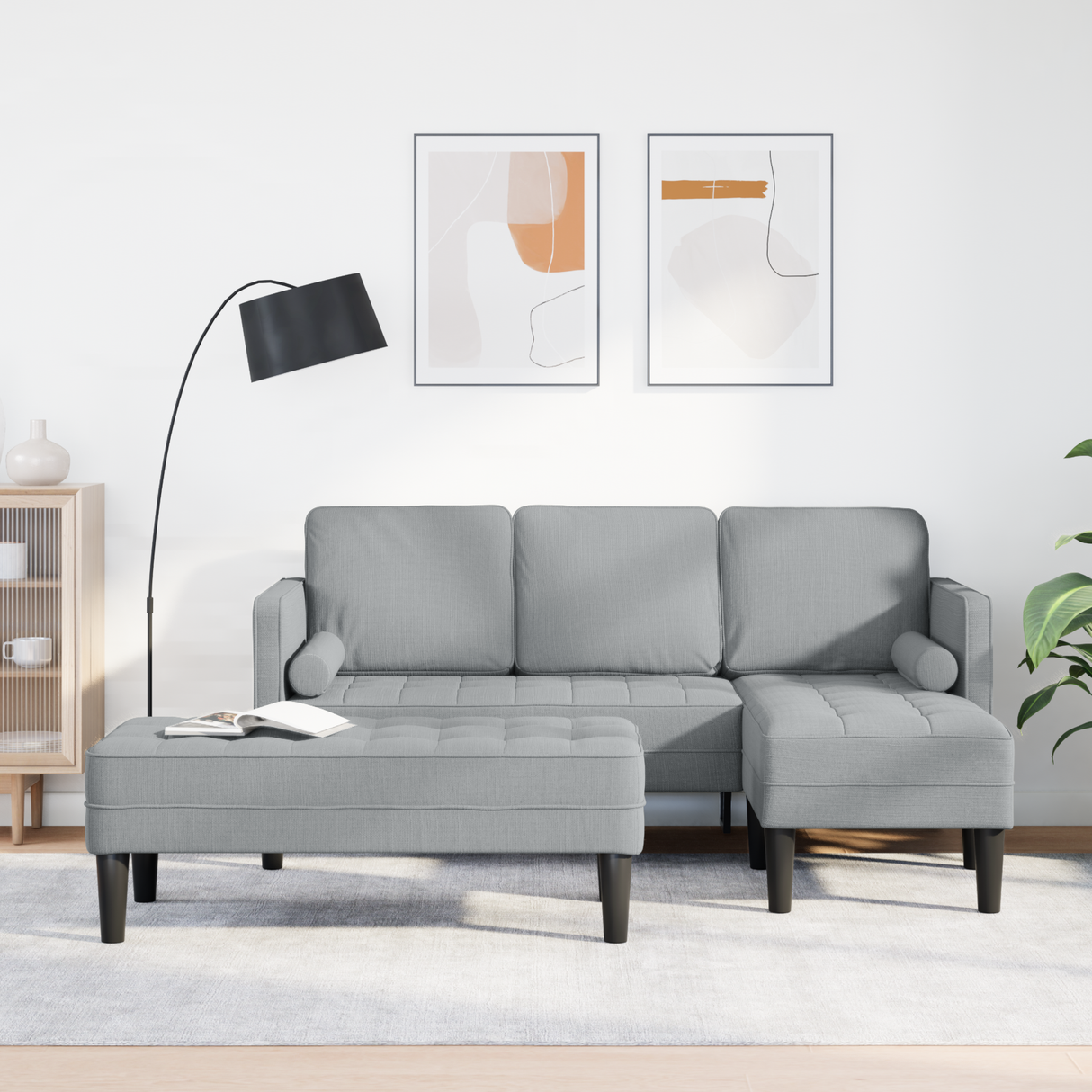 Sofa Set with Cushion 2 pcs Light Grey Polyester