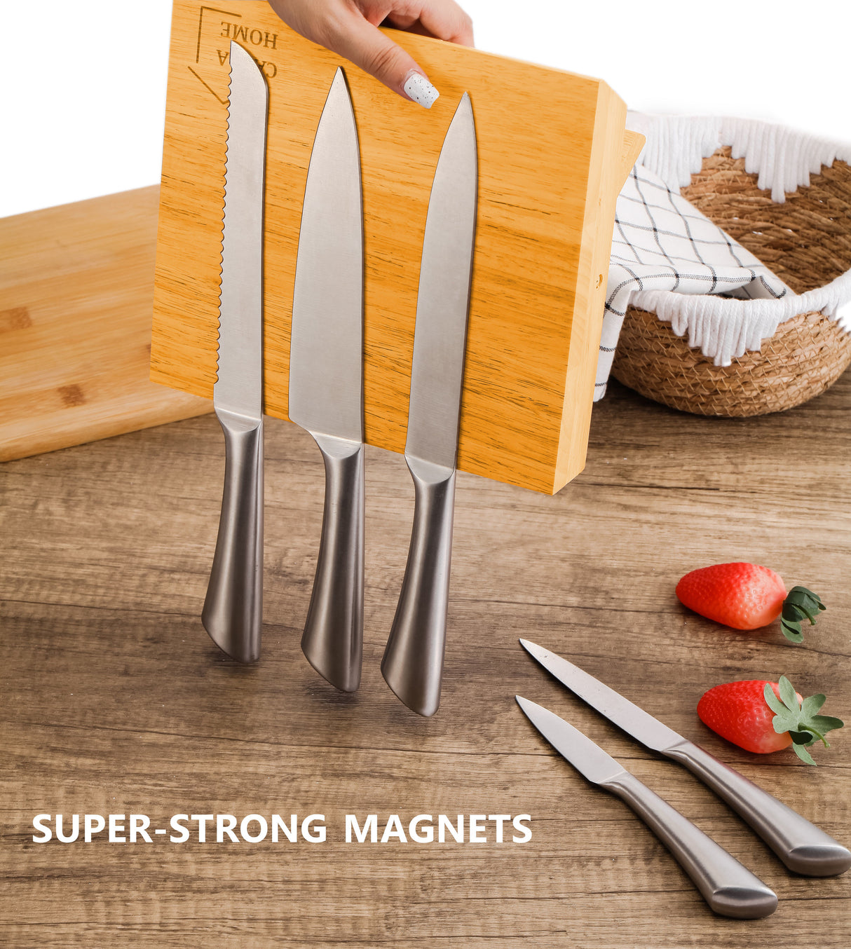 CARLA HOME Natural Bamboo Magnetic Knife Block Holder with Strong Magnets for Home Kitchen Storage & Organisation-1992735297133219841