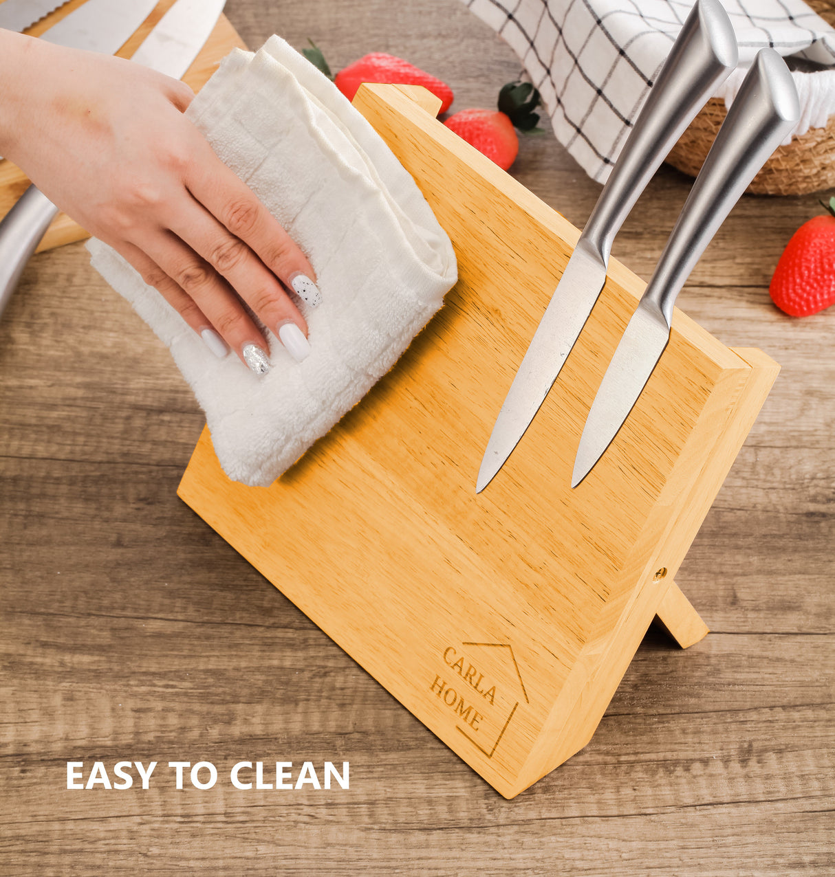 CARLA HOME Natural Bamboo Magnetic Knife Block Holder with Strong Magnets for Home Kitchen Storage & Organisation-1992735297133219842