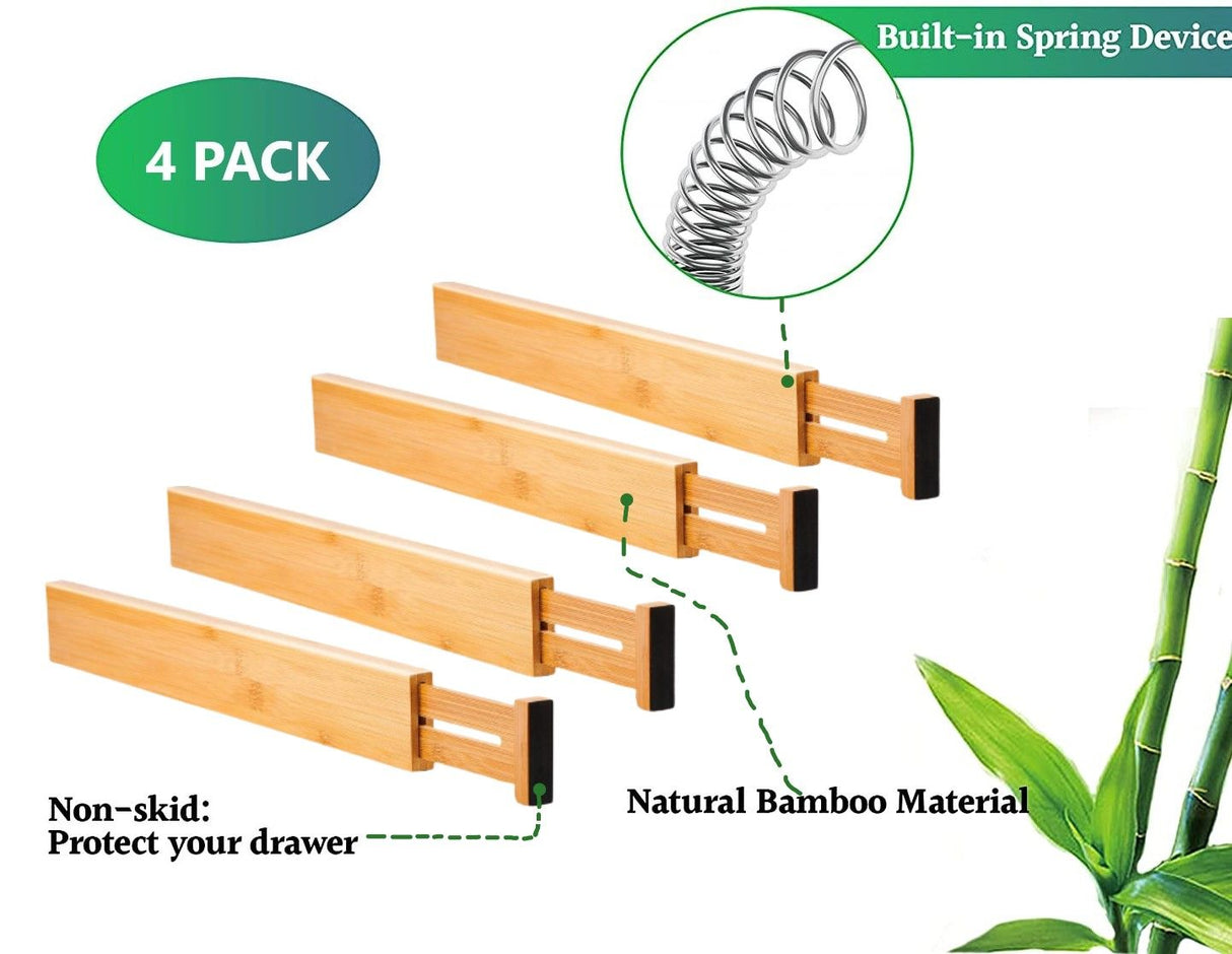 CARLA HOME 4 Pack Bamboo Adjustable Kitchen Drawer Dividers (Large, 44-55 cm)-1978962236802207747