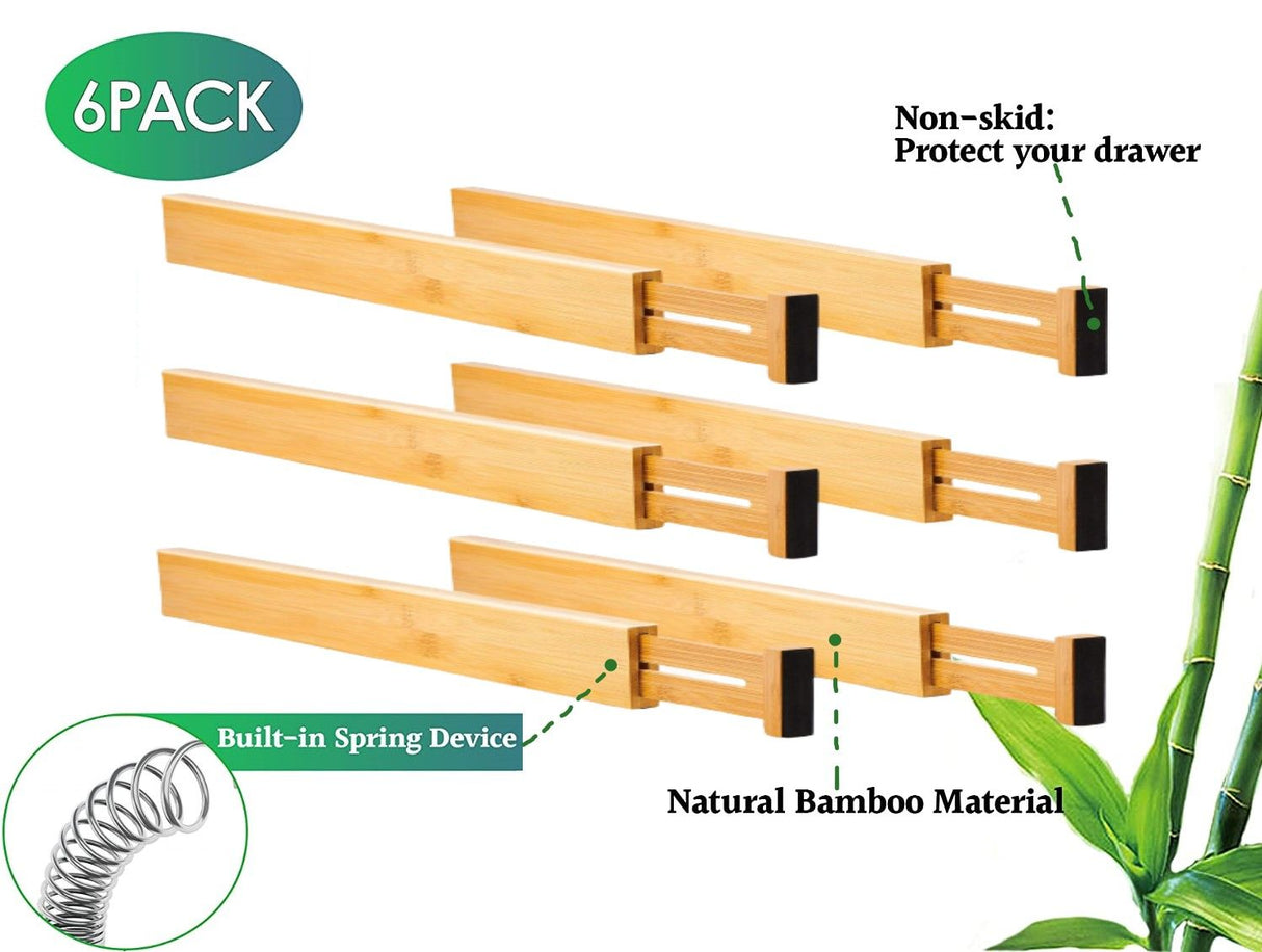 CARLA HOME 6 Pack Bamboo Adjustable Kitchen Drawer Dividers (Large, 44-55 cm)-1978962237007728643