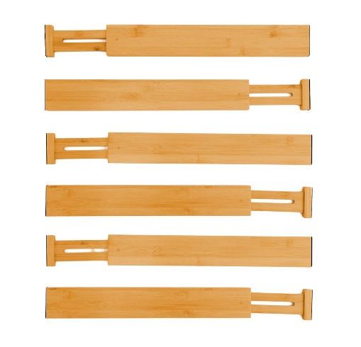 CARLA HOME 6 Pack Bamboo Adjustable Kitchen Drawer Dividers (Large, 44-55 cm)-1978962237007728648