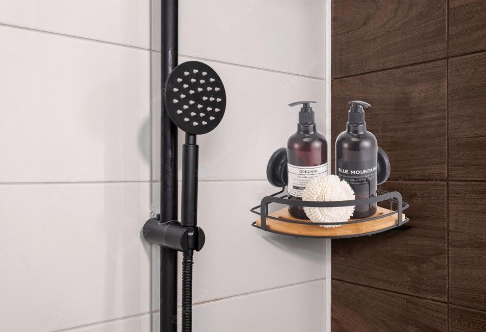 CARLA HOME 2 Pack Round Bamboo Corner Shower Caddy Shelf Basket Rack with Premium Vacuum Suction Cup No-Drilling for Bathroom and Kitchen-1992735302111858689