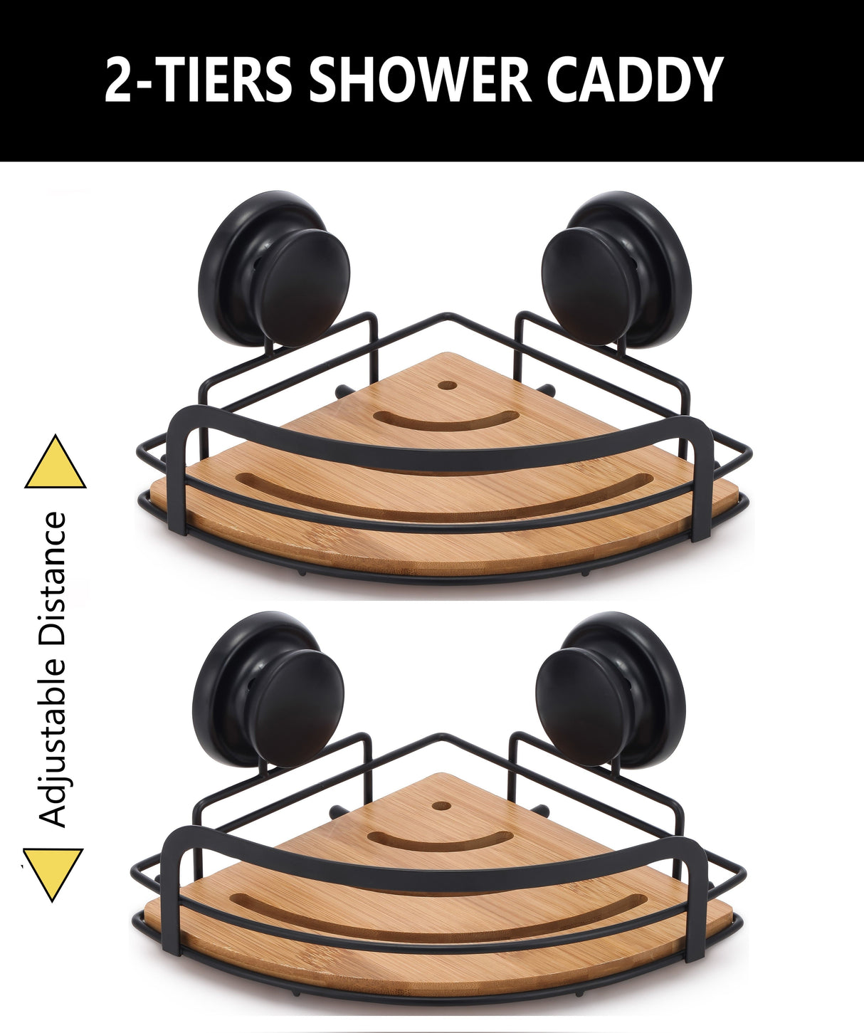CARLA HOME 2 Pack Round Bamboo Corner Shower Caddy Shelf Basket Rack with Premium Vacuum Suction Cup No-Drilling for Bathroom and Kitchen-1992735302111858690