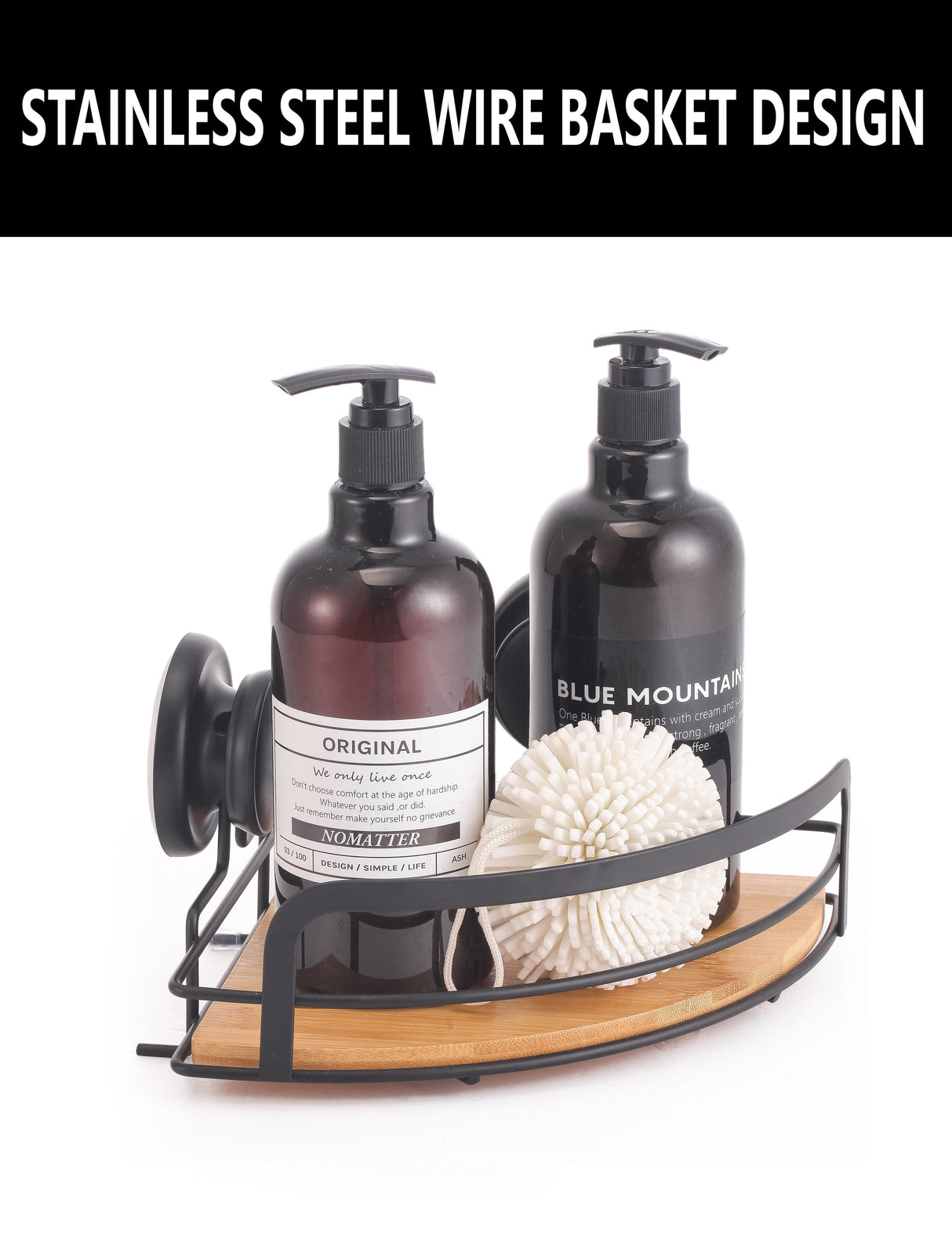 CARLA HOME 2 Pack Round Bamboo Corner Shower Caddy Shelf Basket Rack with Premium Vacuum Suction Cup No-Drilling for Bathroom and Kitchen-1992735302111858691