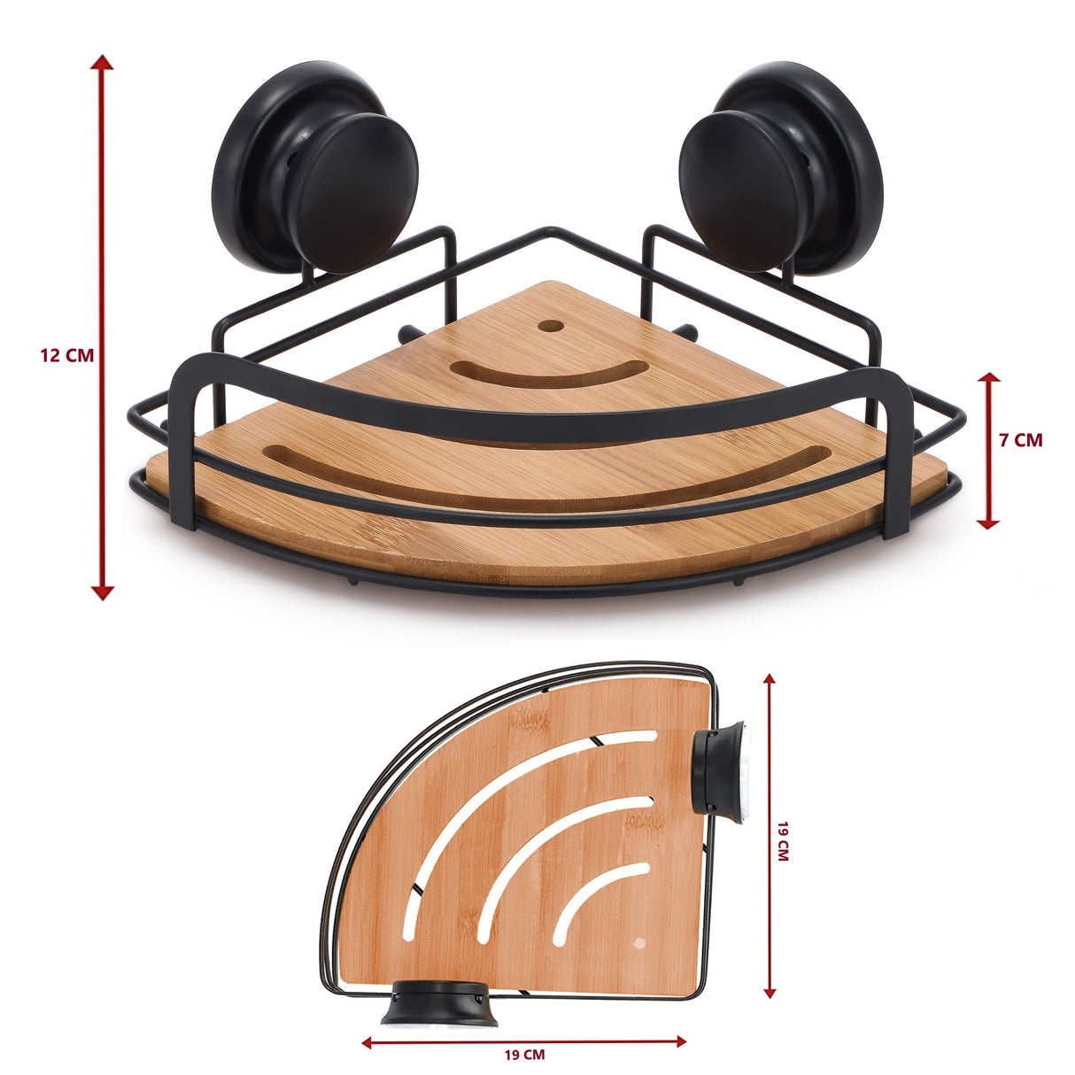 CARLA HOME 2 Pack Round Bamboo Corner Shower Caddy Shelf Basket Rack with Premium Vacuum Suction Cup No-Drilling for Bathroom and Kitchen-1992735302111858695