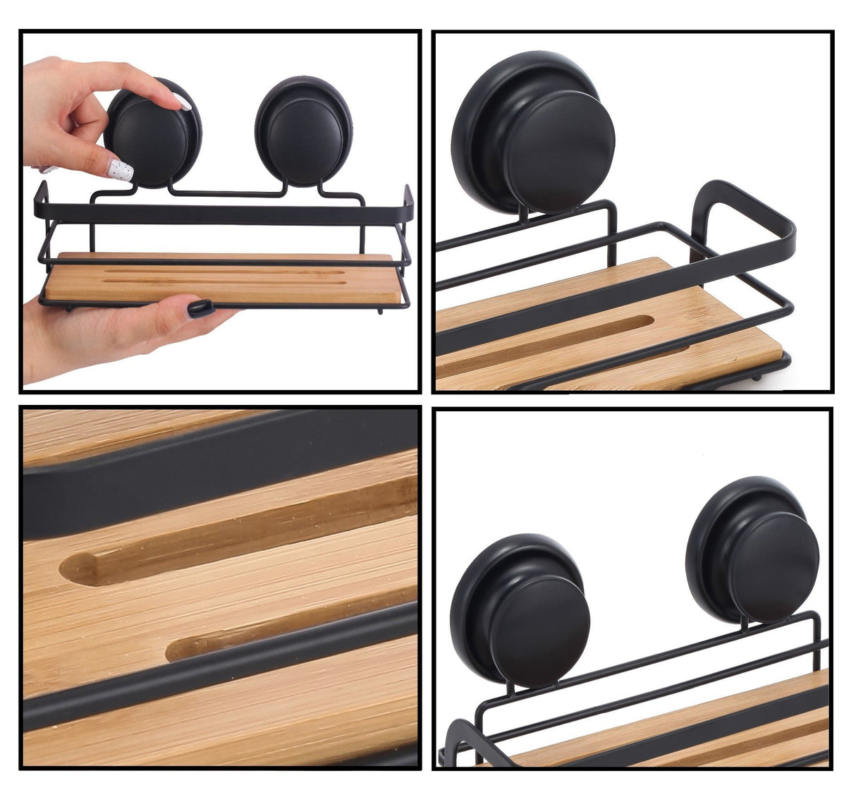 CARLA HOME 2 Pack Rectangular Bamboo Corner Shower Caddy Shelf Basket Rack with Premium Vacuum Suction Cup No-Drilling for Bathroom and Kitchen-1992735301767925767