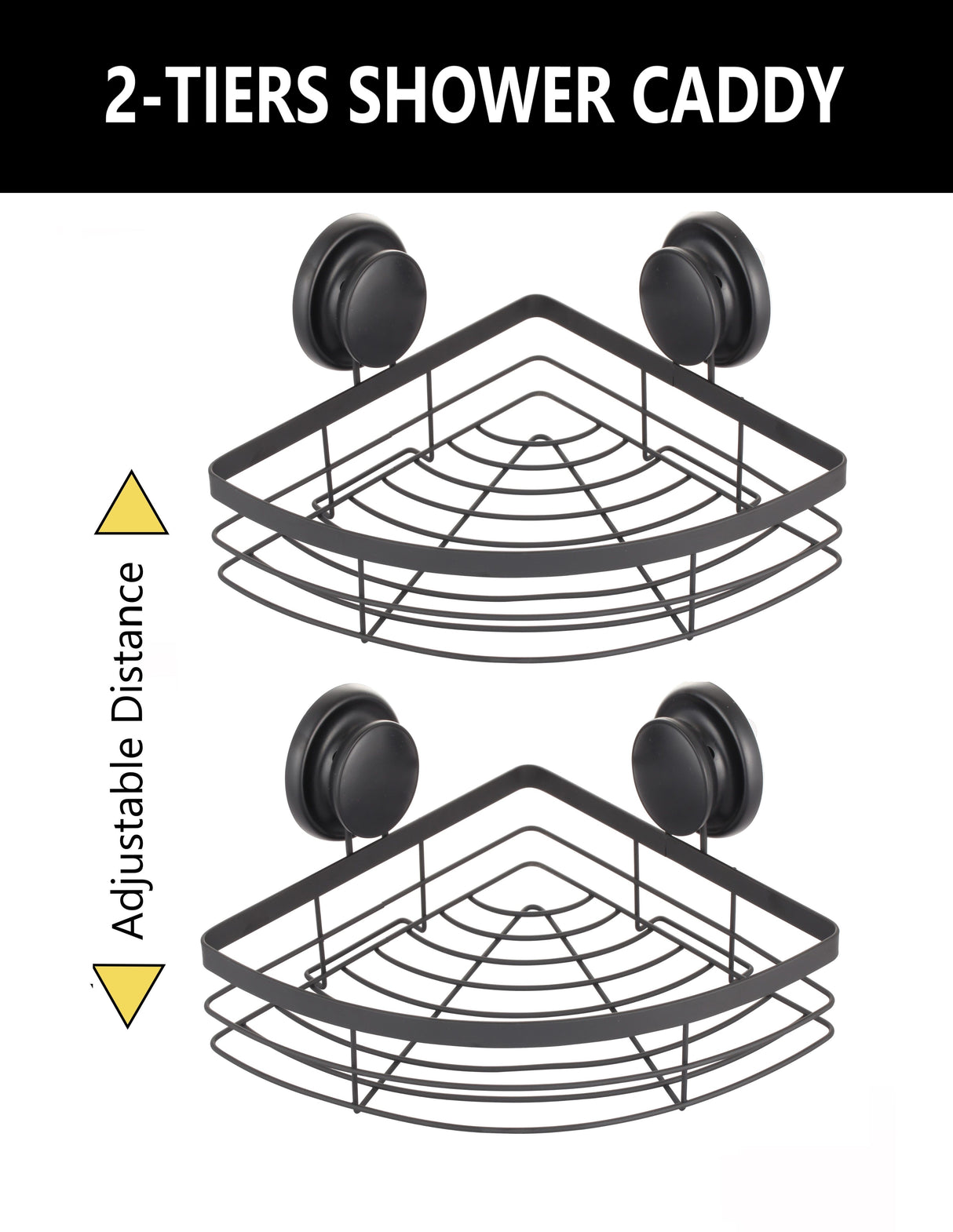 CARLA HOME 2 Pack Round Corner Shower Caddy Shelf Basket Rack with Premium Vacuum Suction Cup No-Drilling for Bathroom and Kitchen-1992735300270559233
