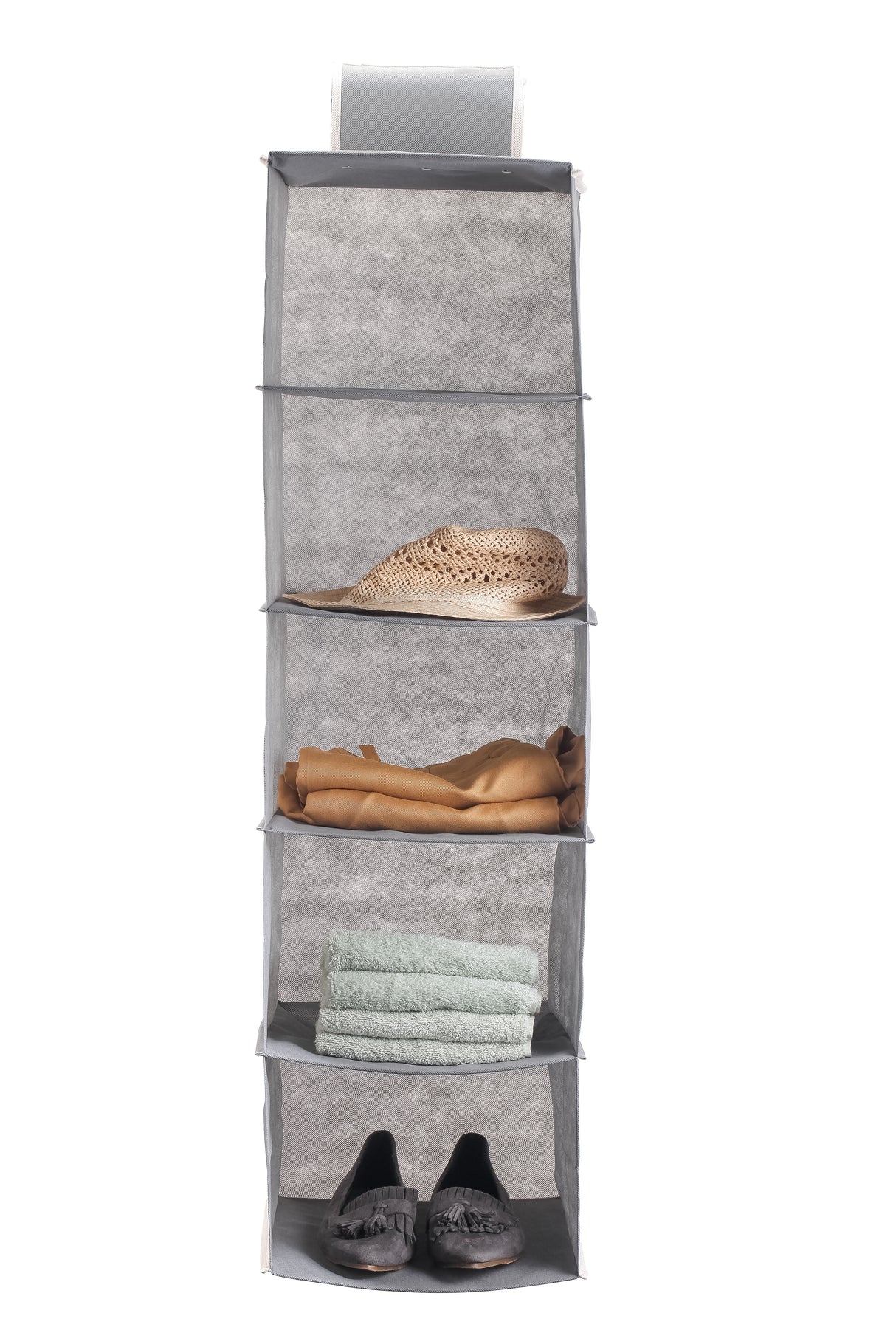 CARLA HOME 5 Tier Shelf Hanging Closet Organizer and Storage for Clothes (Grey)-1978962238370877449