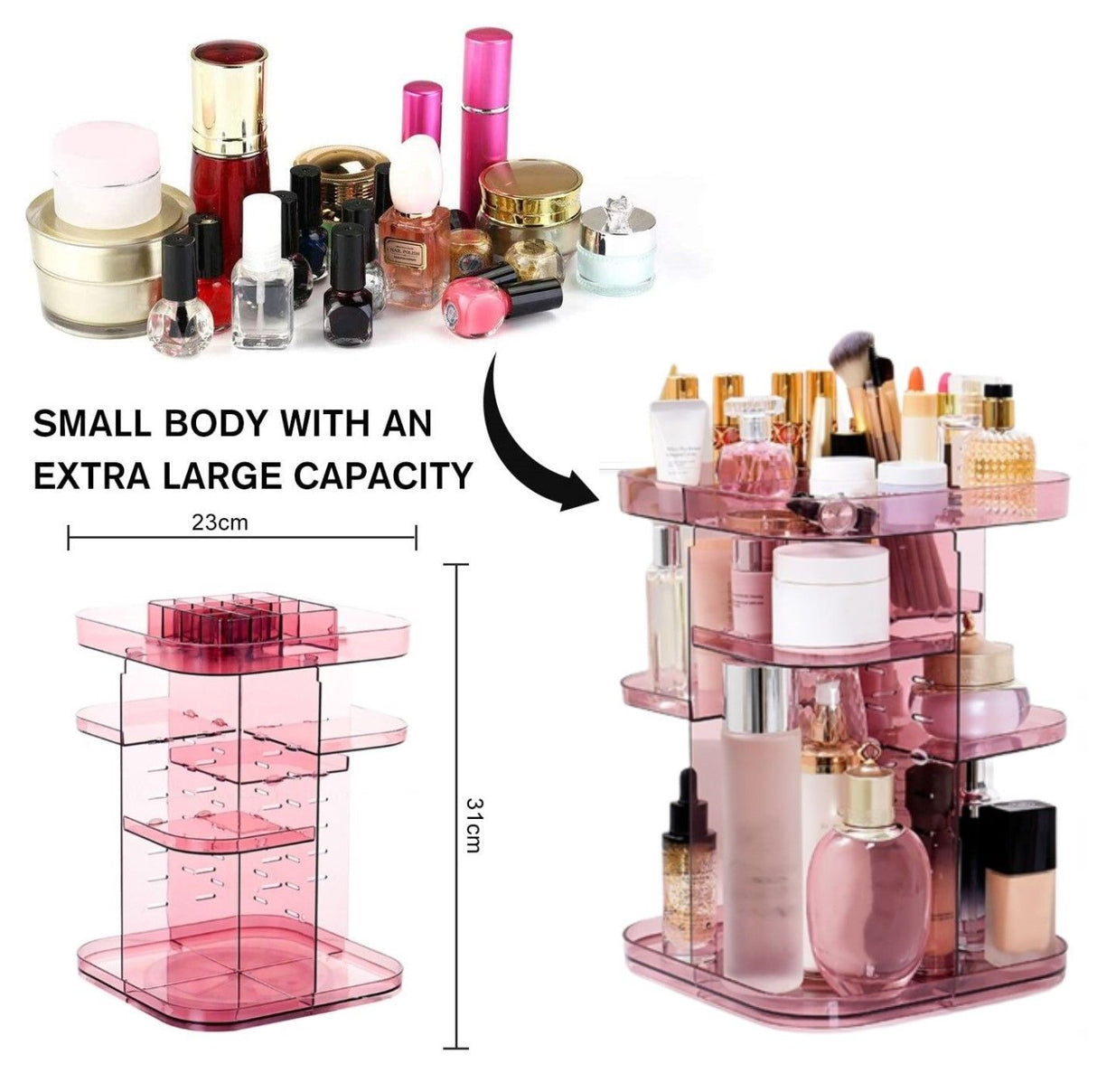 CARLA HOME 360 Rotating Large Capacity Makeup Organizer for Bedroom and Bathroom (Pink)-1978962239369121797